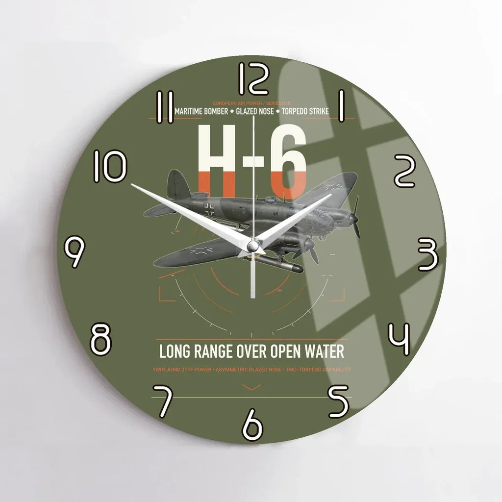 Heinkel He 111H-6 design on green army no frame wall clock