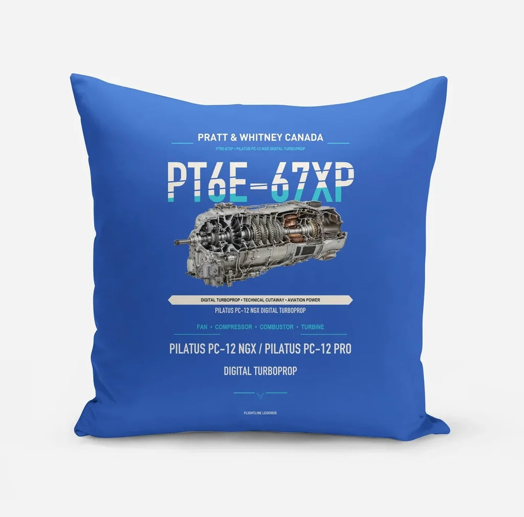 PT6E-67XP design on blue pillow