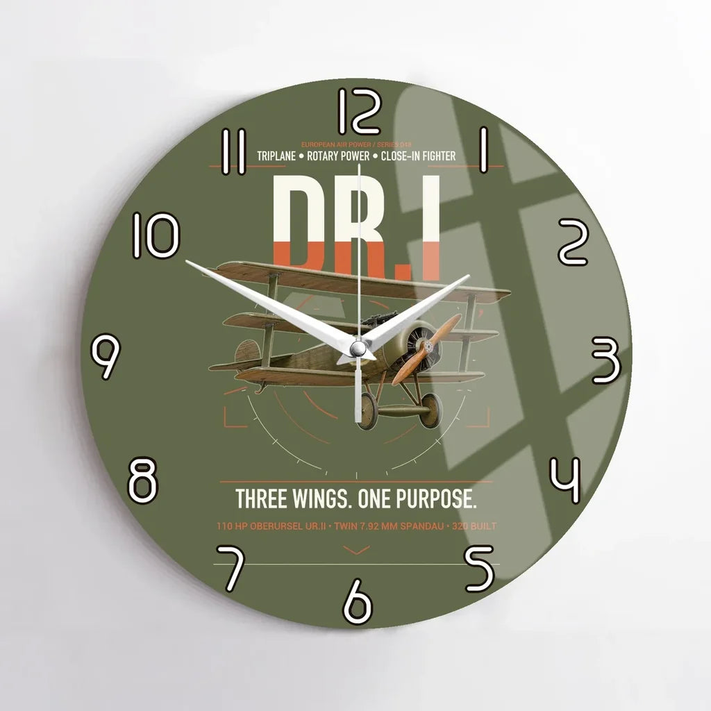 Fokker Dr.I design on green army no frame wall clock