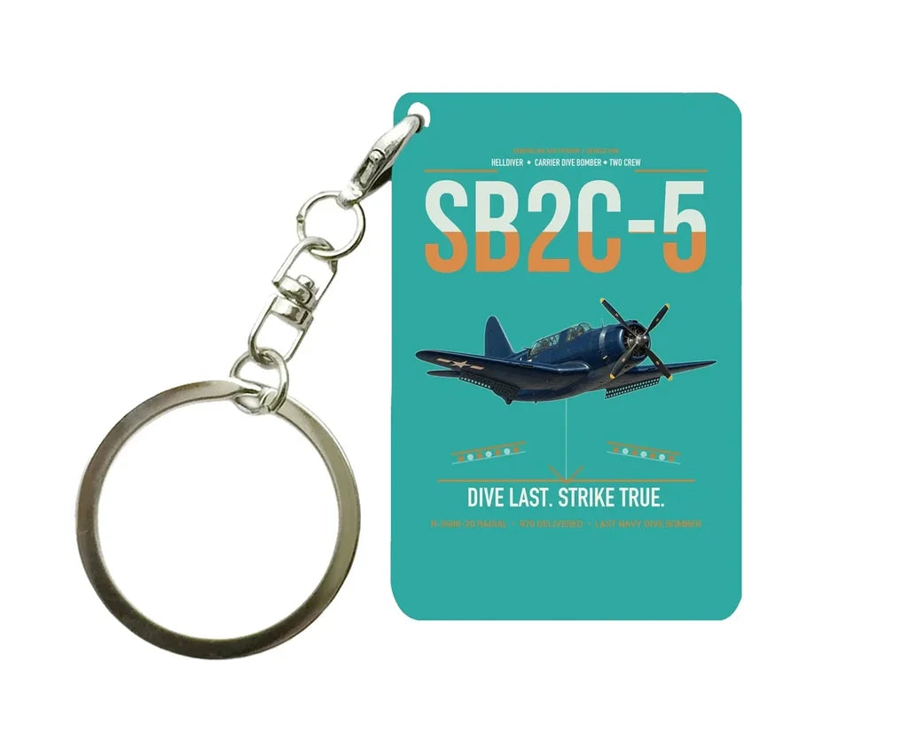 SB2C-5 Helldiver design on turquoise designed key chain, double-side print