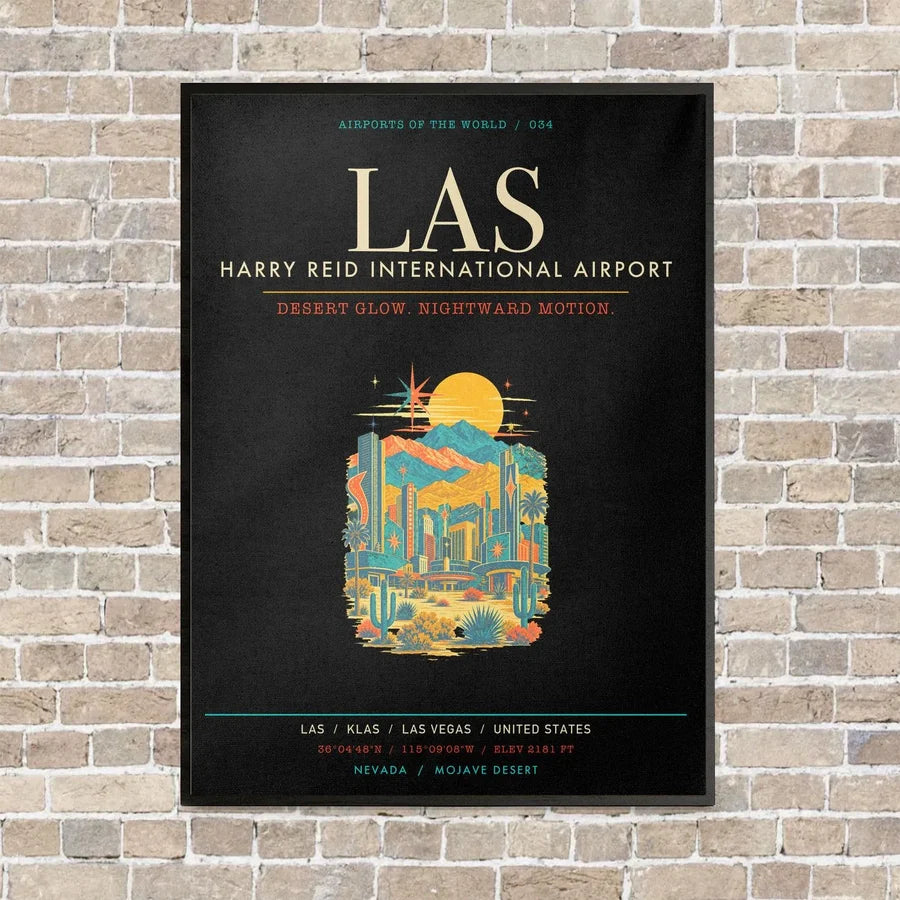 Harry Reid International Airport Las Vegas LAS - Canvas Framed - Black