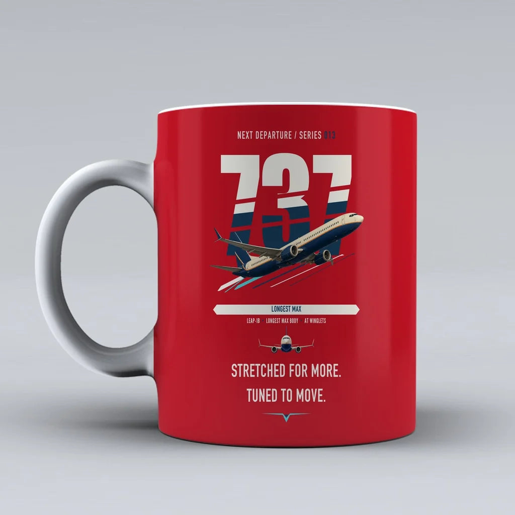 Boeing 737 MAX 10 double-side print on red ceramic mug