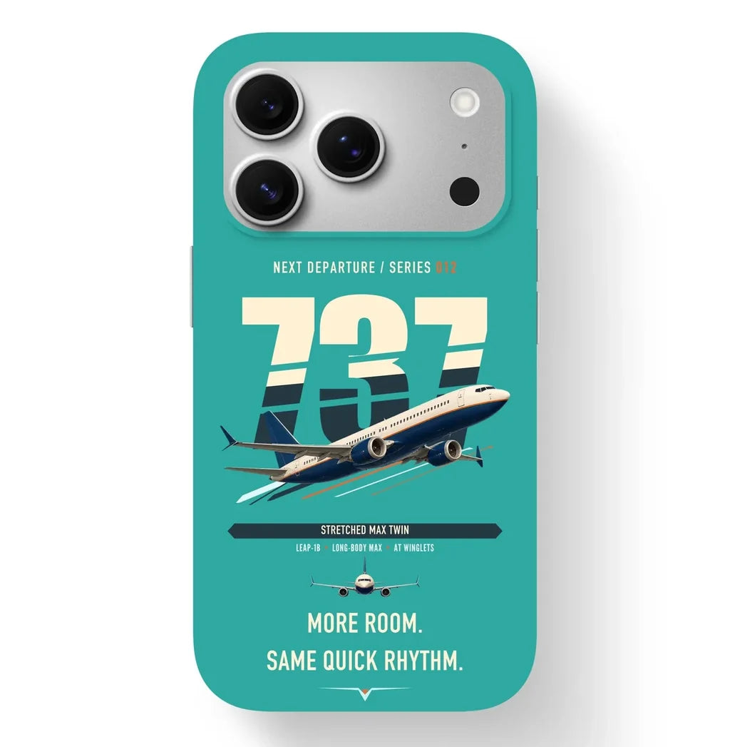 Boeing 737 MAX 9 design on turquoise magsafe iphone case