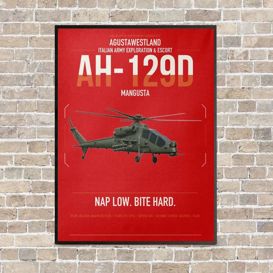AgustaWestland AH-129D Mangusta vertical canvas print - framed - red background