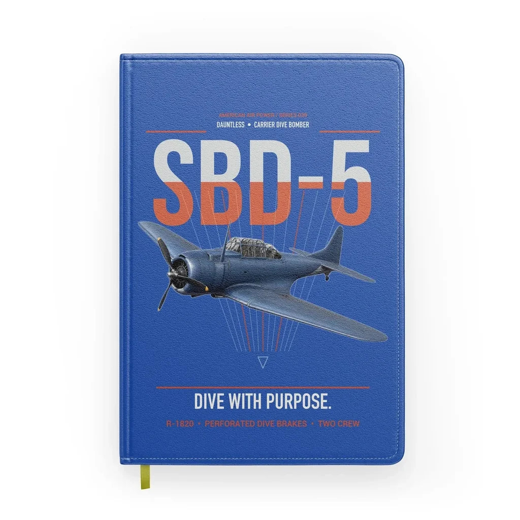 SBD-5 Dauntless design on blue notebook