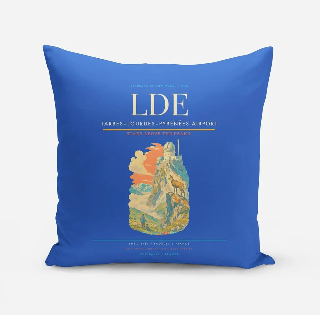 Tarbes–Lourdes–Pyrénées Airport (LDE) design on blue pillow