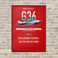 Thumbnail for Beechcraft Bonanza G36 vertical canvas print - framed - red background