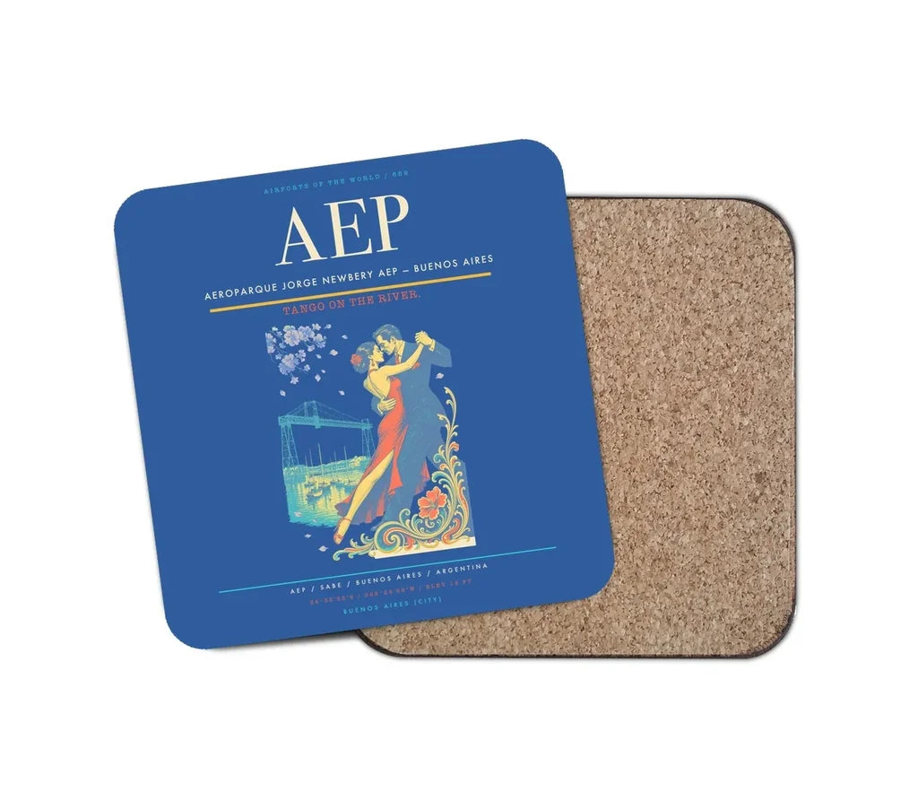 Aeroparque Jorge Newbery (AEP) design on blue 1 piece coaster