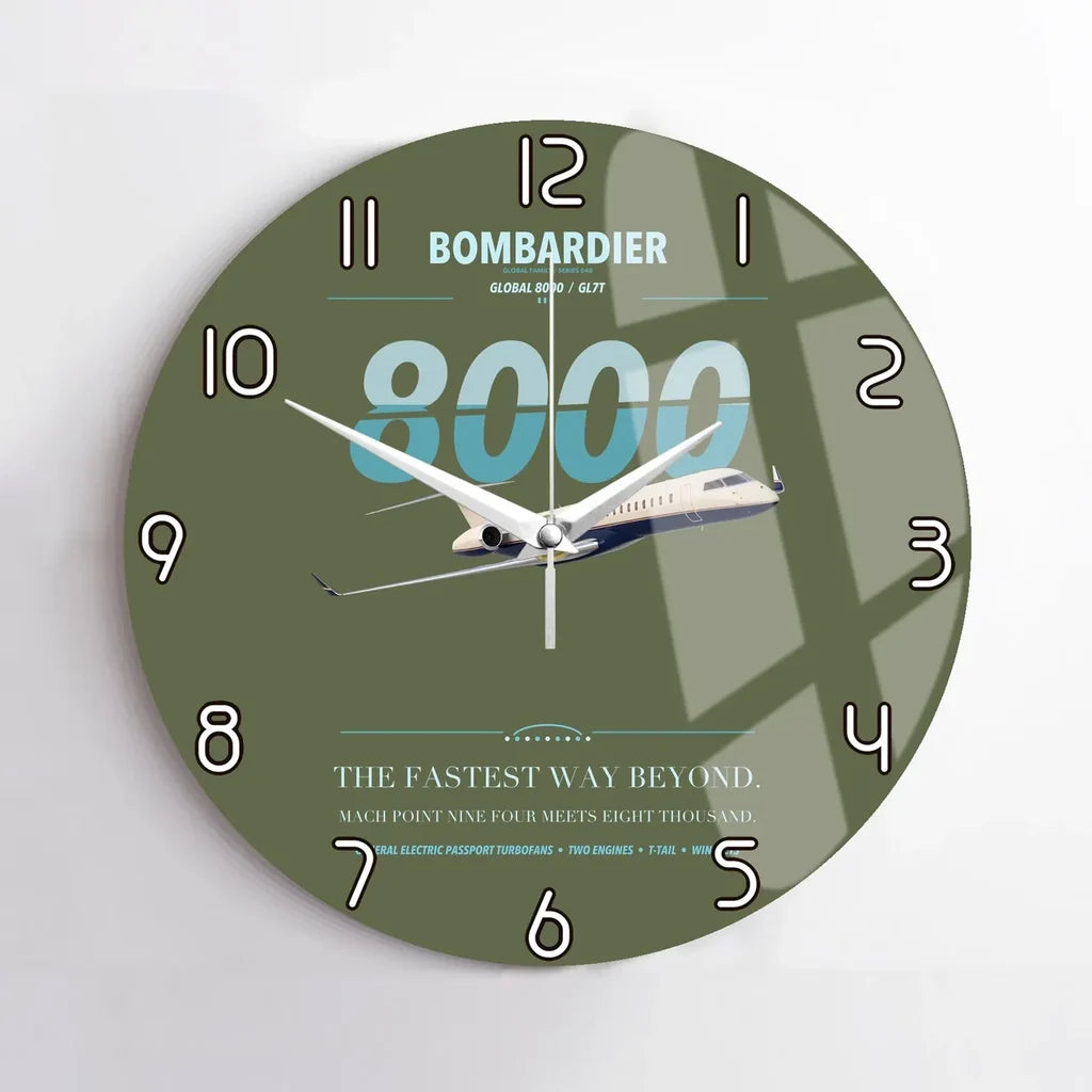 Bombardier Global 8000 design on green army no frame wall clock