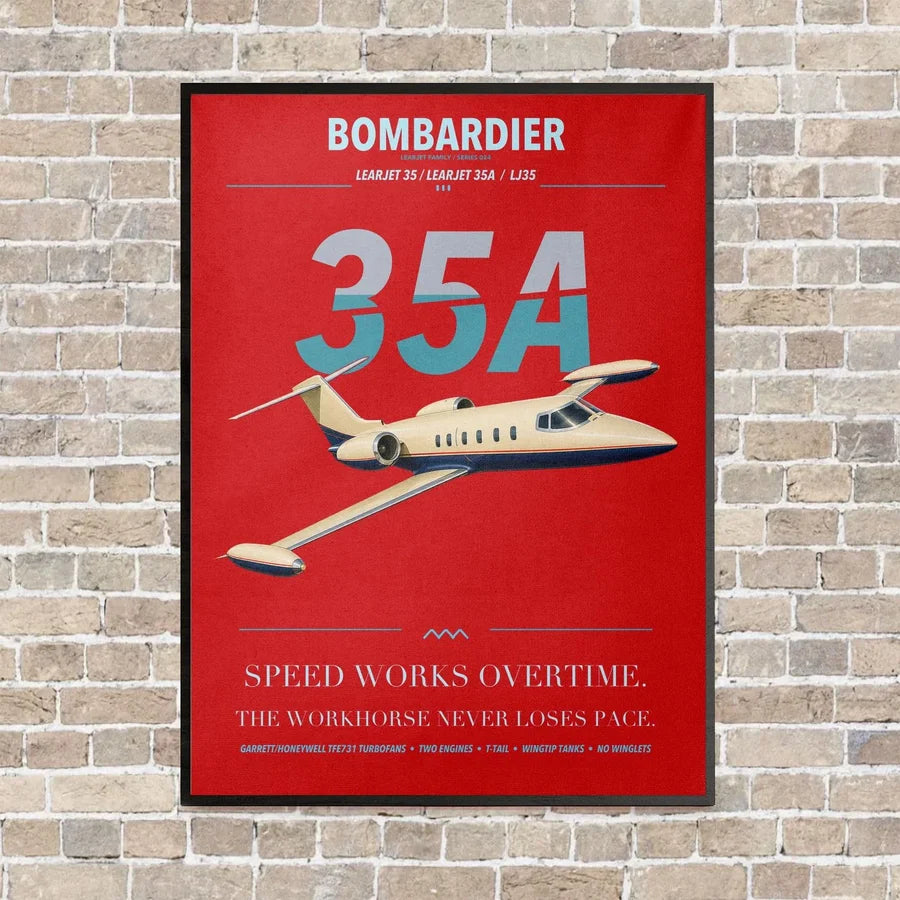 Bombardier Learjet 35A vertical canvas print - framed - red background