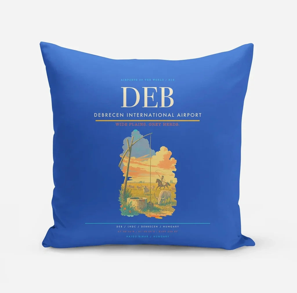 Debrecen International Airport (DEB) design on blue pillow