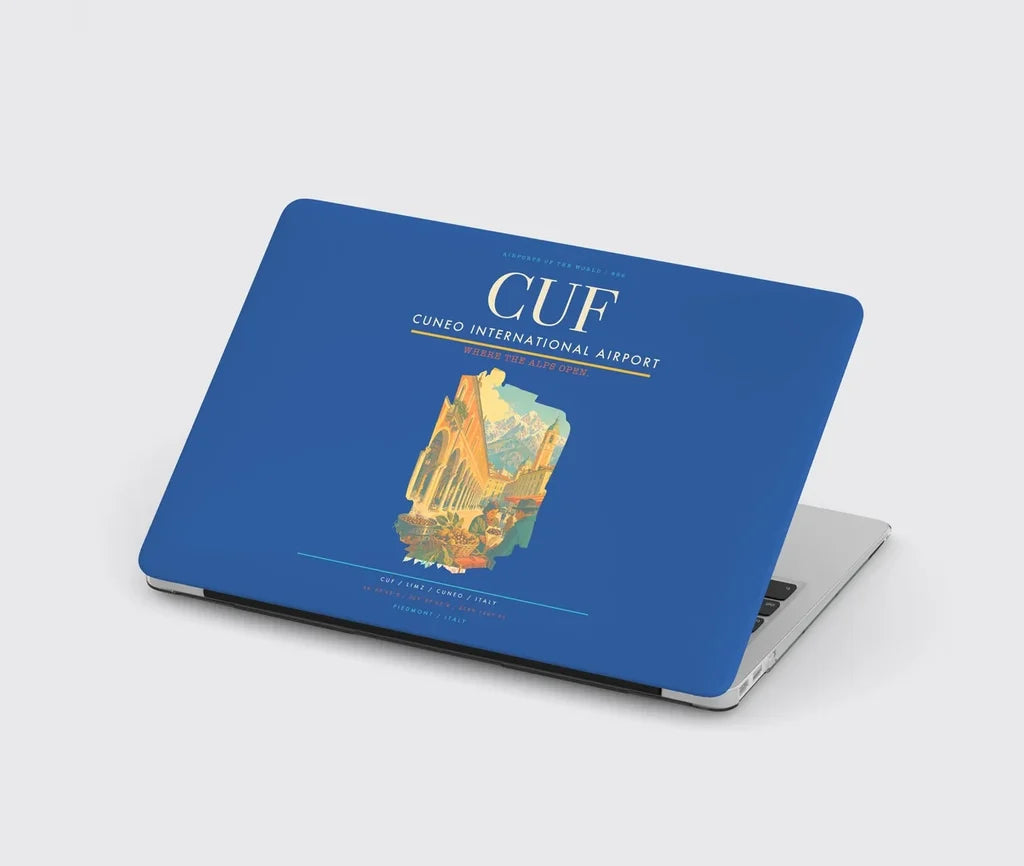 Cuneo International Airport (CUF) design on blue MacBook case