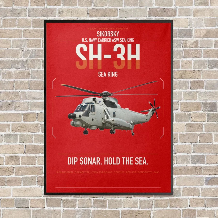 Sikorsky SH-3H Sea King vertical canvas print - framed - red background