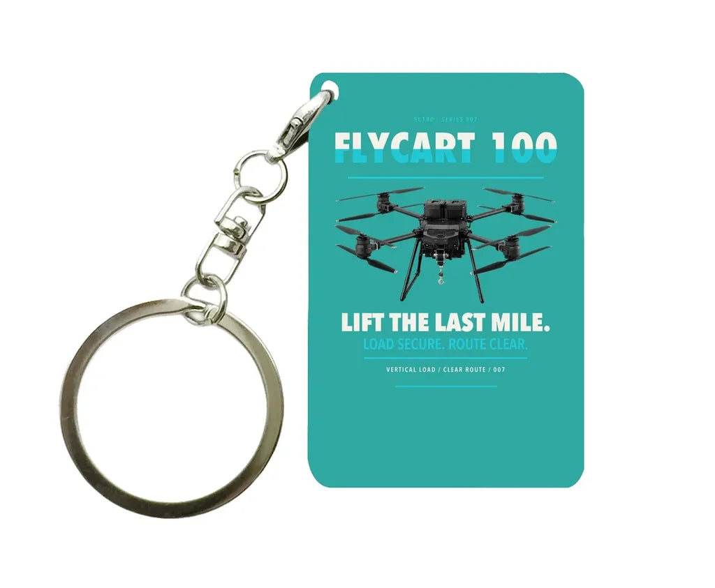 DJI FlyCart 100 Key Chain design on turquoise key chain