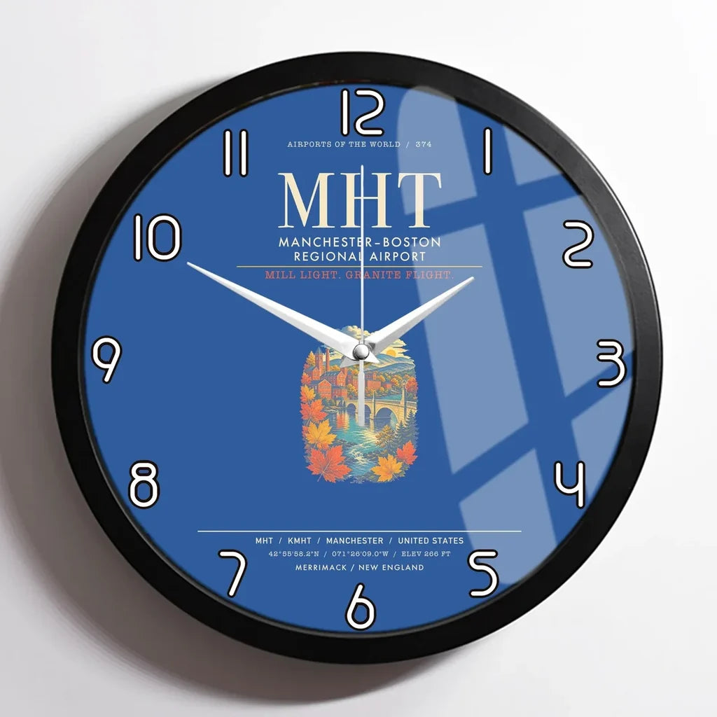 ManchesterBoston Regional Airport MHT Wall-Clock Framed - Blue
