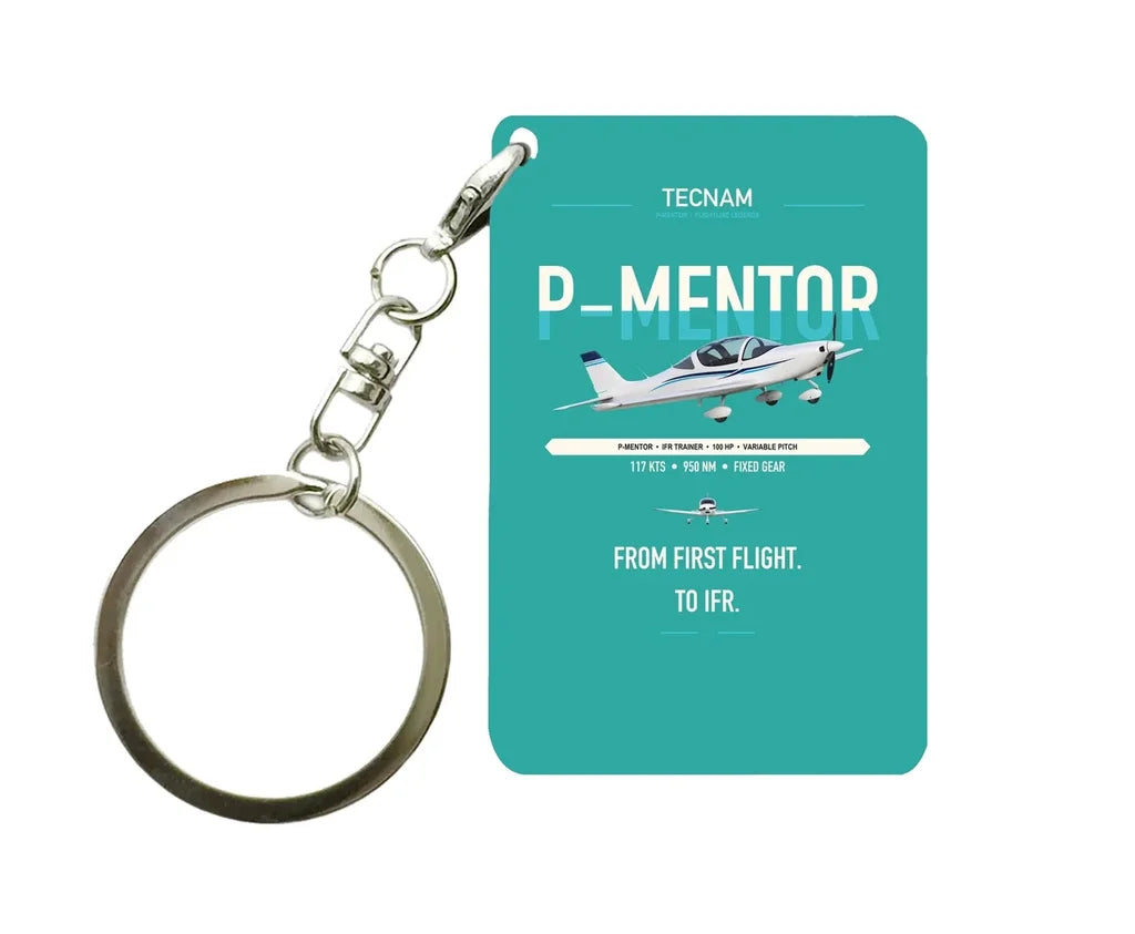 Tecnam P-Mentor design on turquoise designed key chain, double-side print