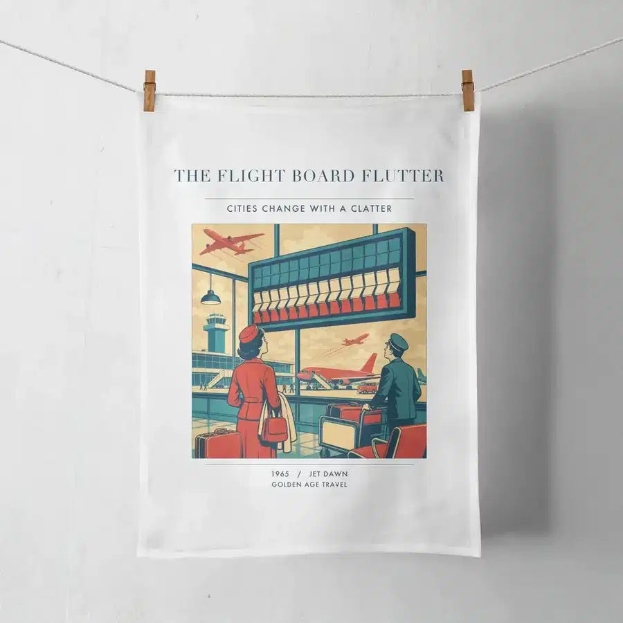 VINTAGE G4302 - The Flight Board Flutter - Designed Towels design on white