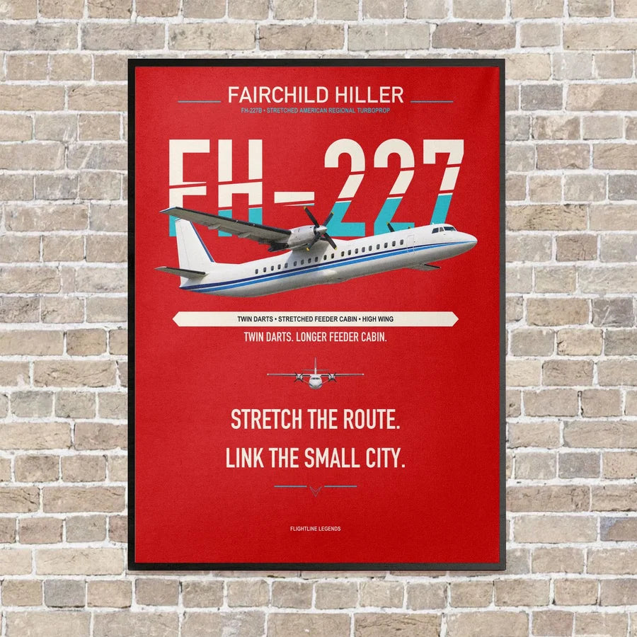 Fairchild Hiller FH-227B vertical canvas print - framed - red background