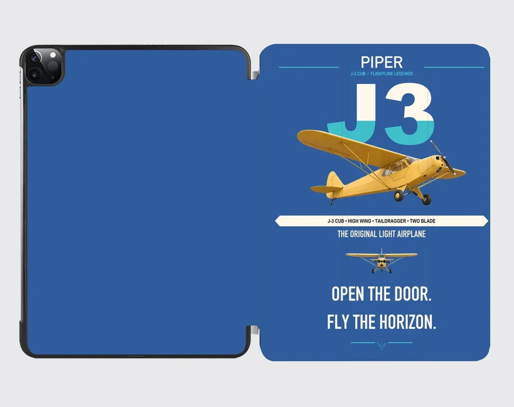 Piper J-3 Cub design on blue ipad tablet case