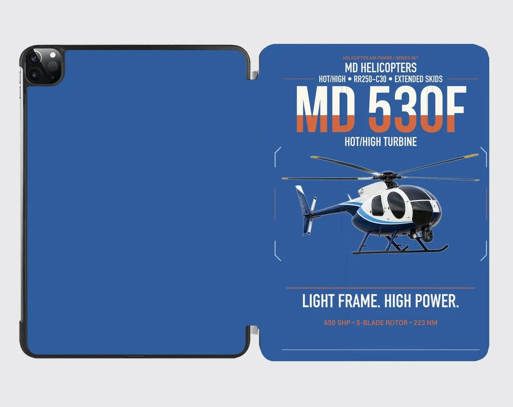 MD Helicopters MD 530F design on blue ipad tablet case