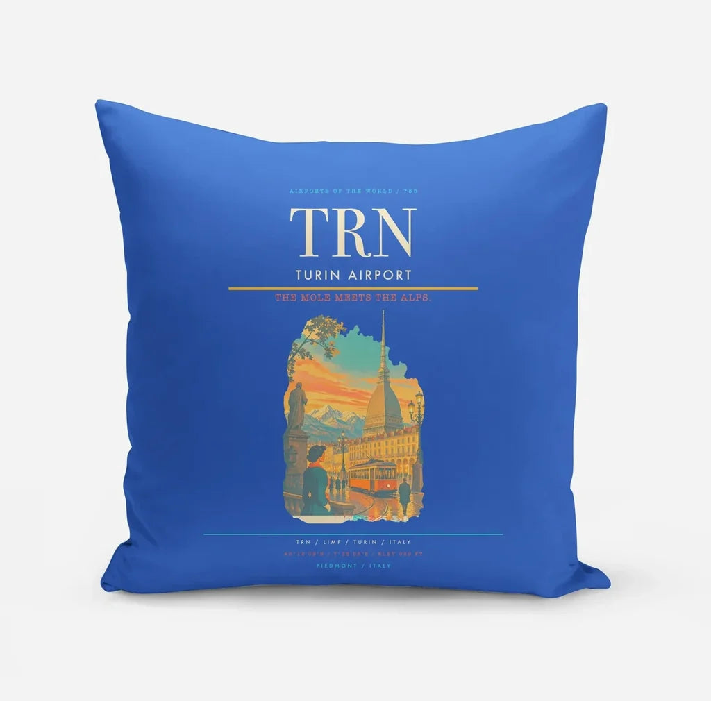 Turin Airport (TRN) design on blue pillow
