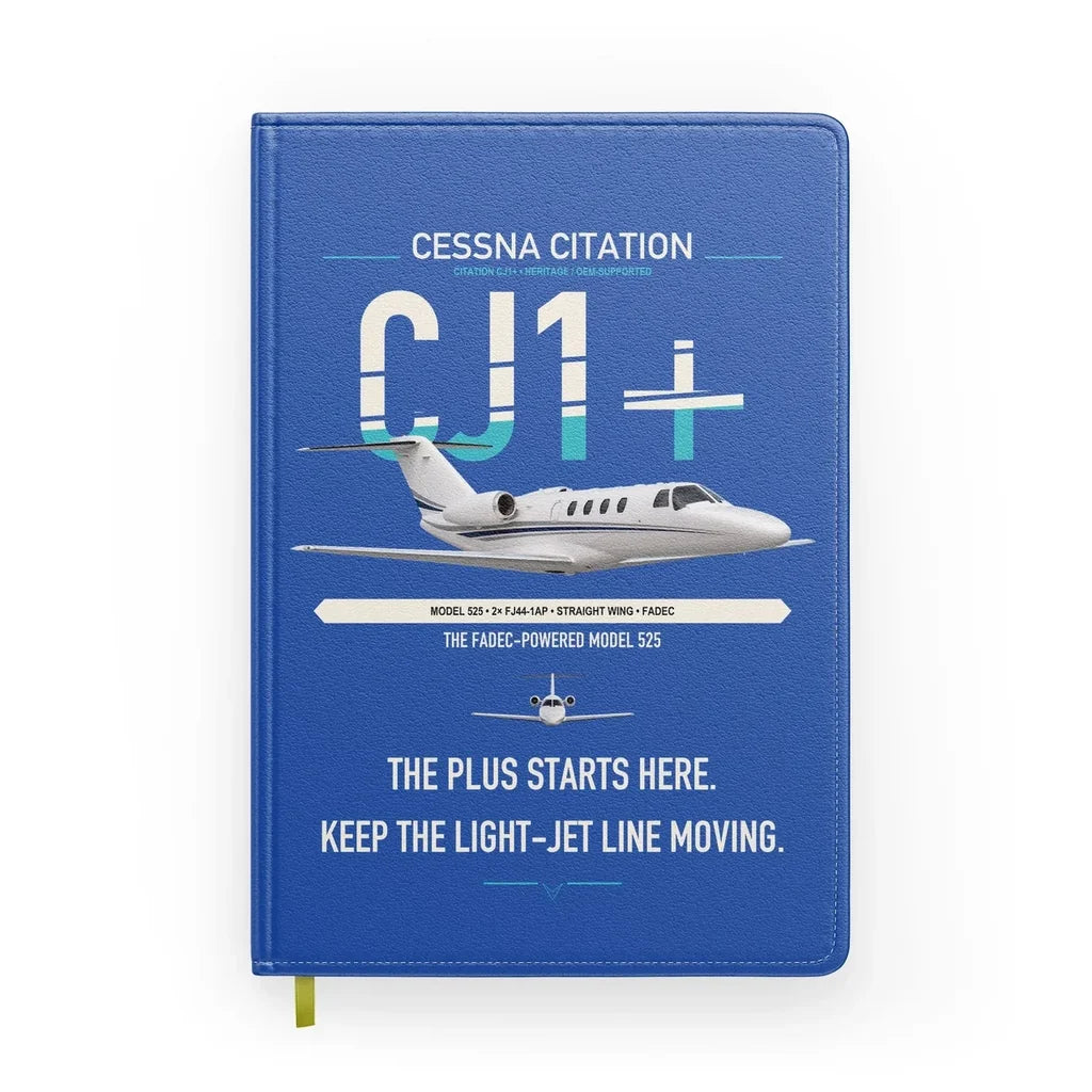 Cessna Citation CJ1+ design on blue notebook