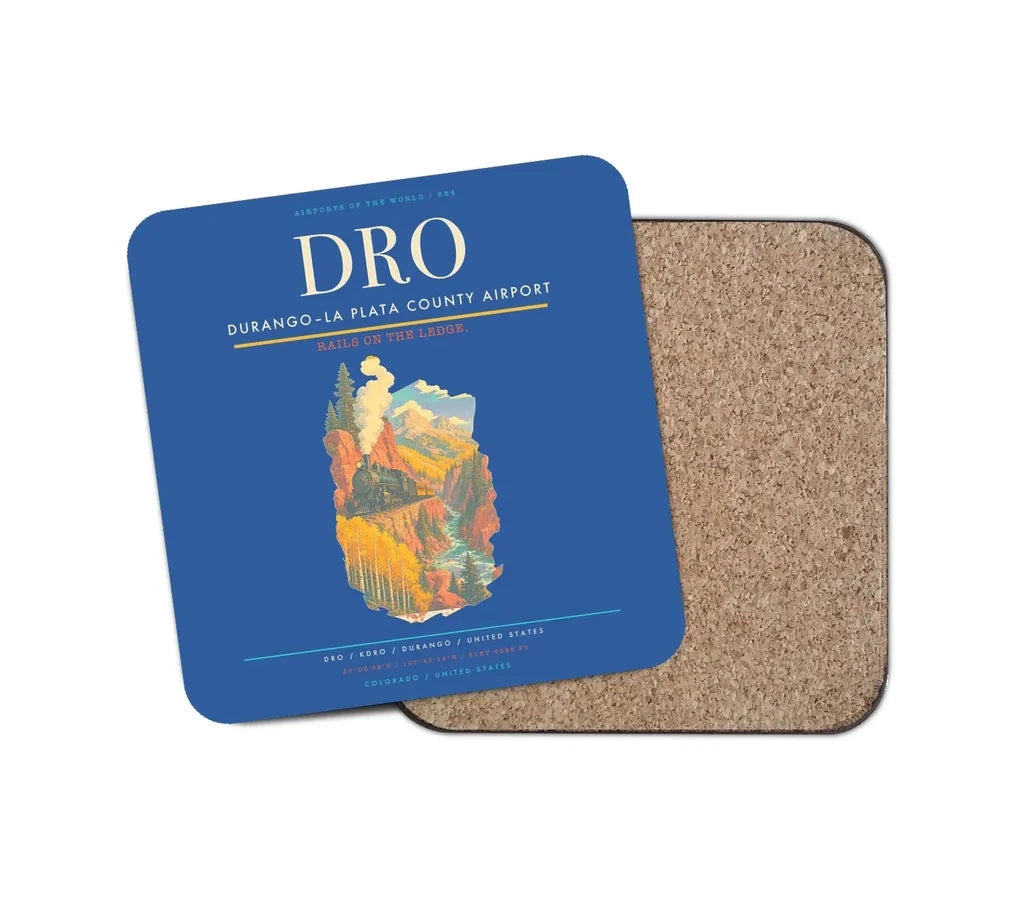 Durango–La Plata County Airport (DRO) design on blue 1 piece coaster