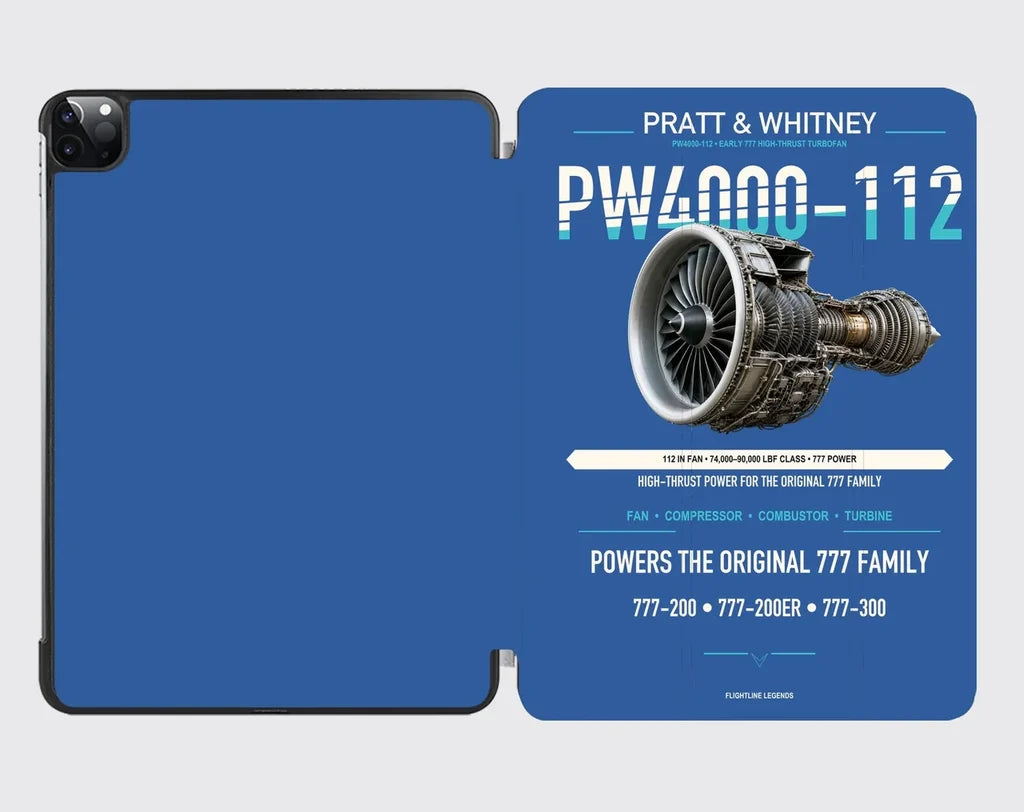 PW4000-112 design on blue ipad tablet case