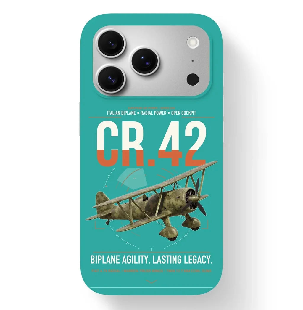 Fiat CR.42 Falco design on turquoise magsafe iphone case, for iPhone 17 Pro