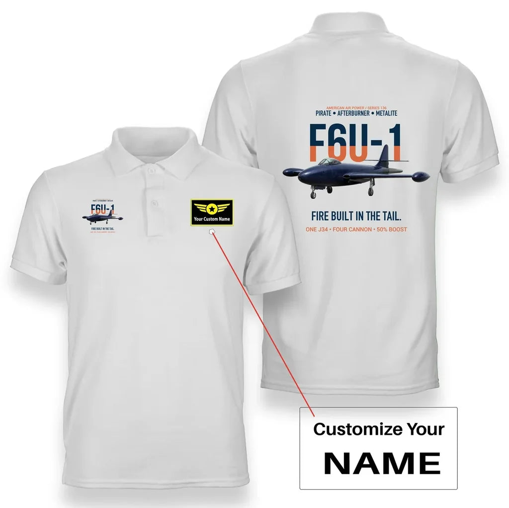 F6U-1 PIRATE design on white polo with custom name badge