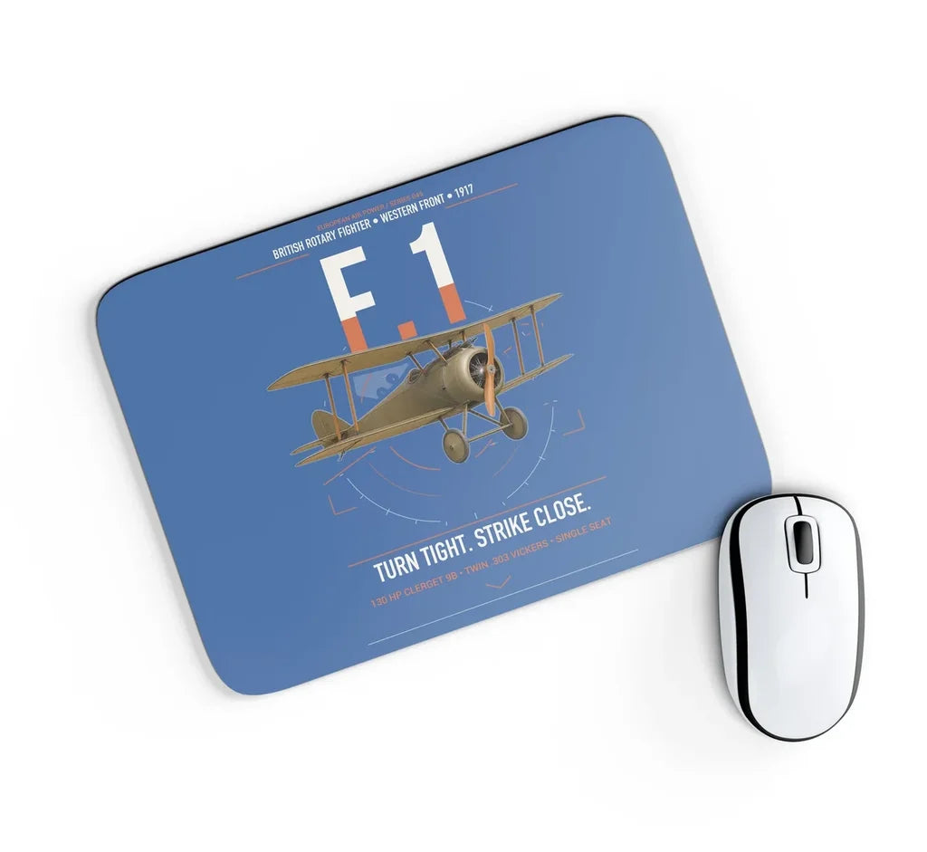 Sopwith Camel F.1 design on blue rectangle mouse pad
