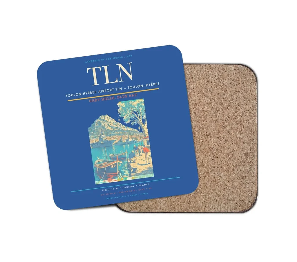 Toulon-Hyères Airport (TLN) design on blue 1 piece coaster