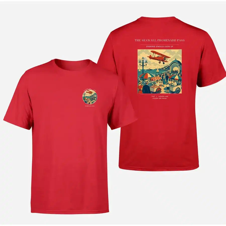 VINTAGE G4476 - The Seawall Promenade Pass - Double-Side T-Shirt design on red double side t shirt
