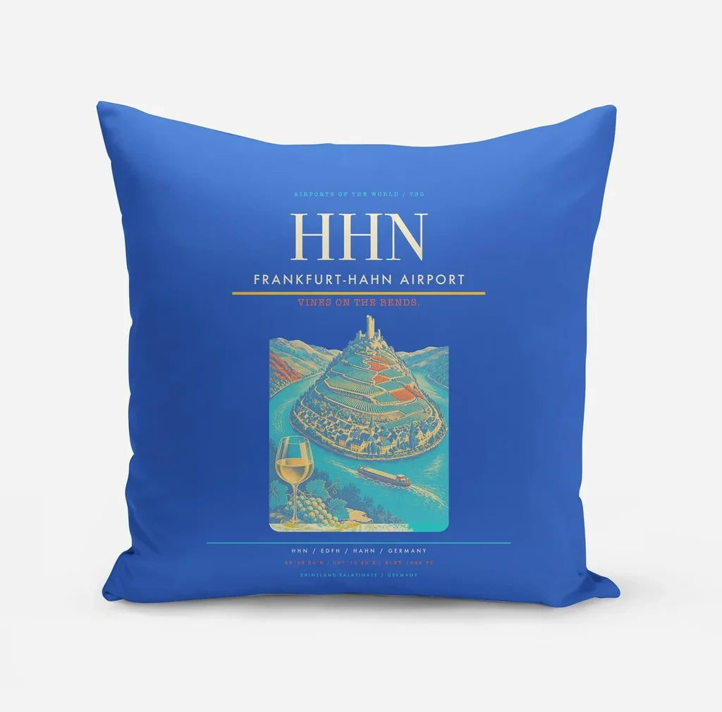 Frankfurt-Hahn Airport (HHN) design on blue pillow