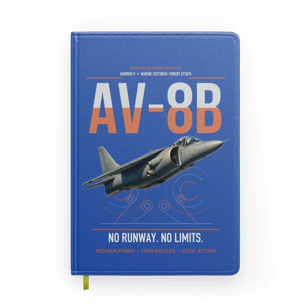 AV-8B Harrier II design on blue notebook