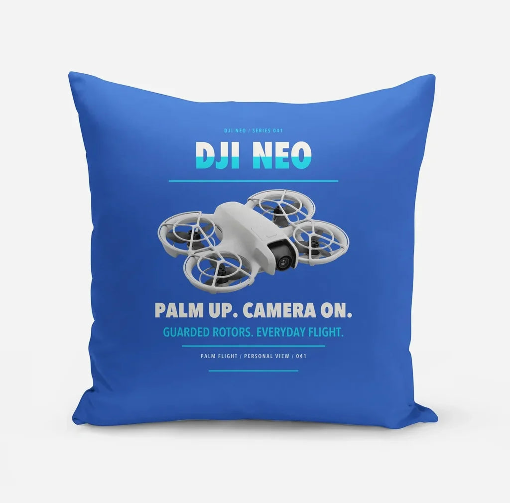 DJI Neo design on blue pillow