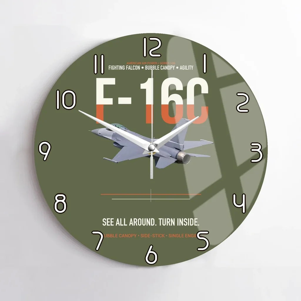 F-16C Fighting Falcon See All Around Turn Inside design on green army no frame wall clock