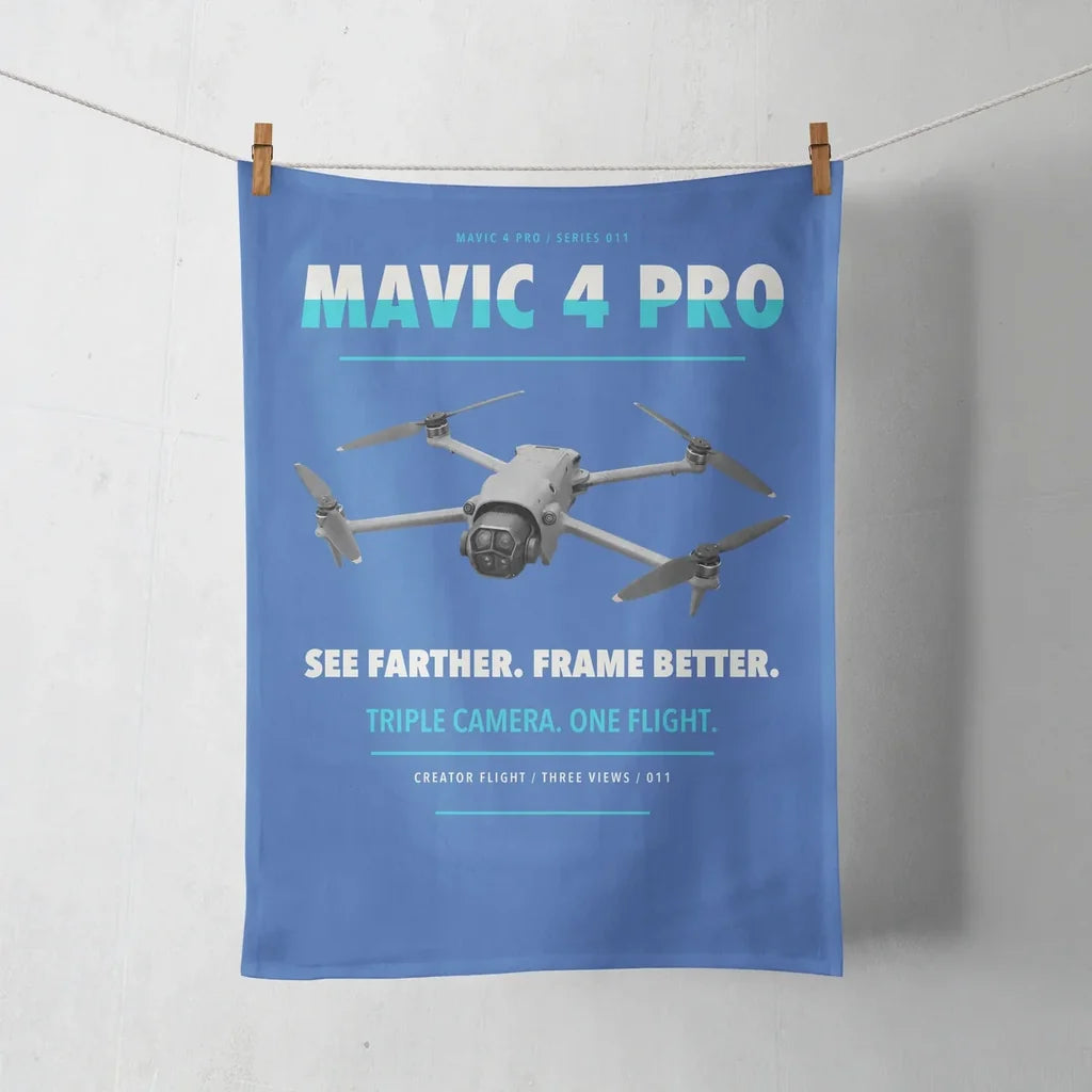DJI Mavic 4 Pro design on blue towel