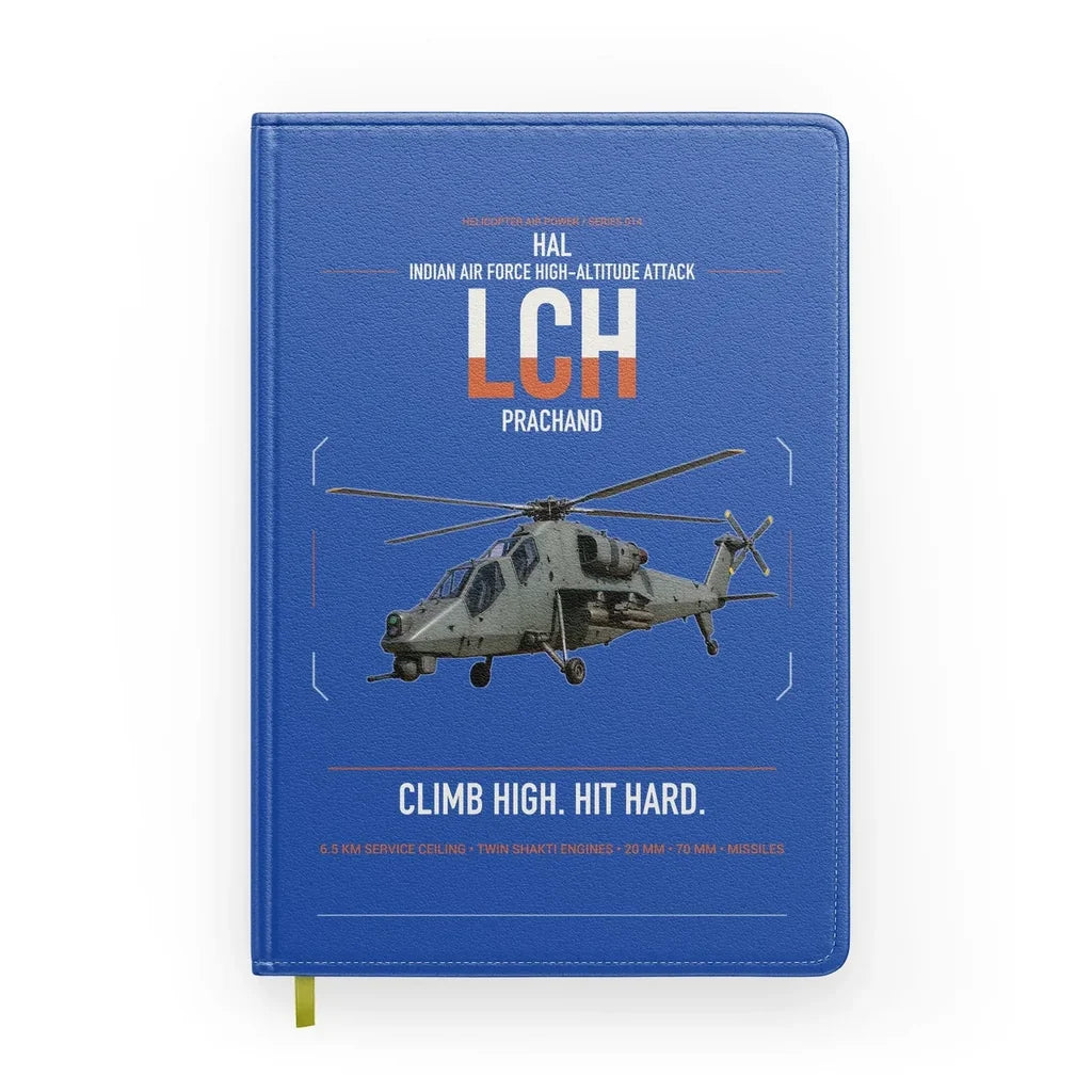 HAL LCH Prachand design on blue notebook