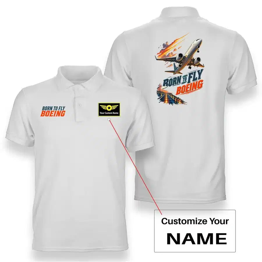 SIGNAL 609 - Born To Fly Boeing - Double-Side Polo design on white double side polo with custom name badge