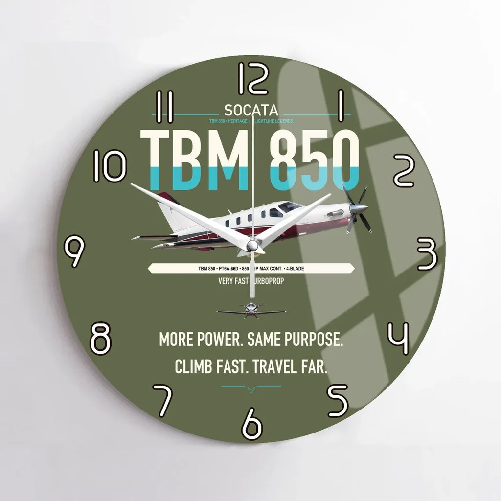 Socata TBM 850 design on green army no frame wall clock