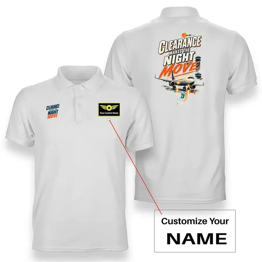 SIGNAL 661 - Clearance Makes The Night Move - Double-Side Polo design on white double side polo with custom name badge