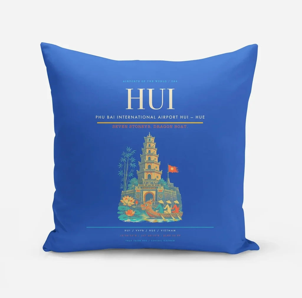 Phu Bai International Airport (HUI) design on blue pillow