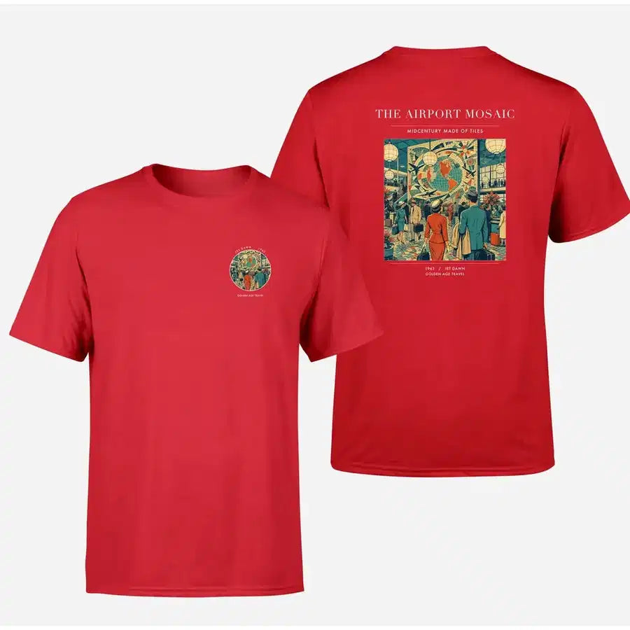 VINTAGE G4132 - The Airport Mosaic - Double-Side T-Shirt design on red double side t shirt