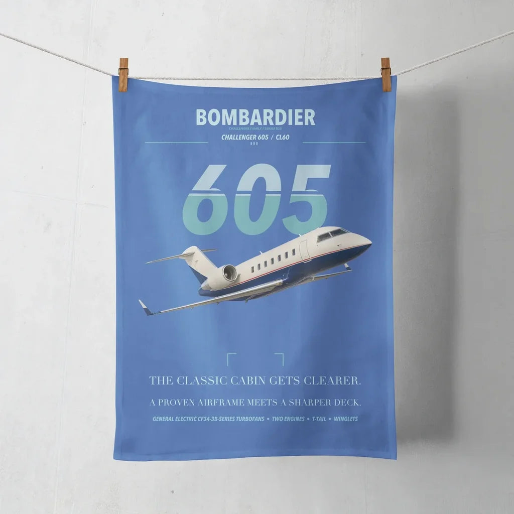 Bombardier Challenger 605 design on blue towel