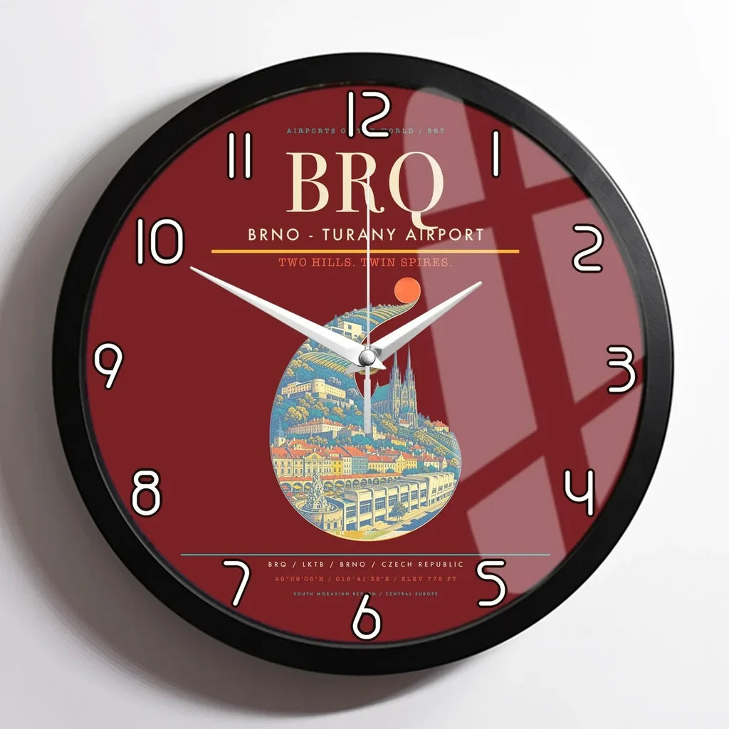 Brno - Turany Airport BRQ Wall-Clock Framed - Dark Red
