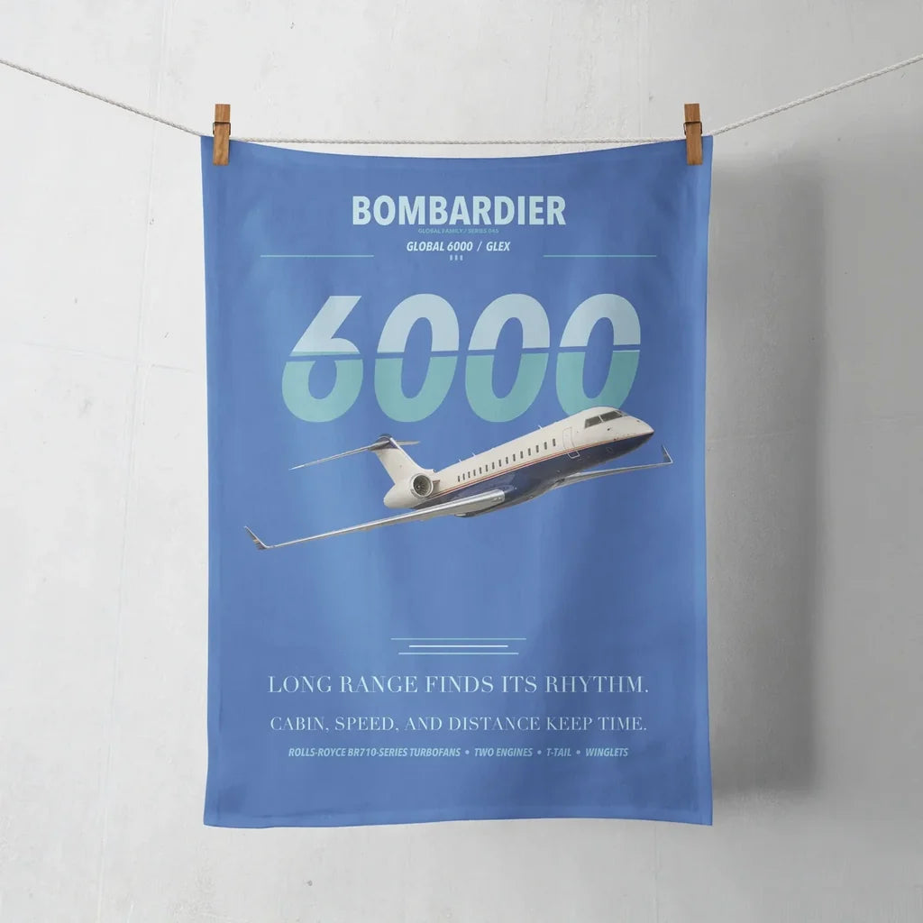 Bombardier Global 6000 design on blue towel