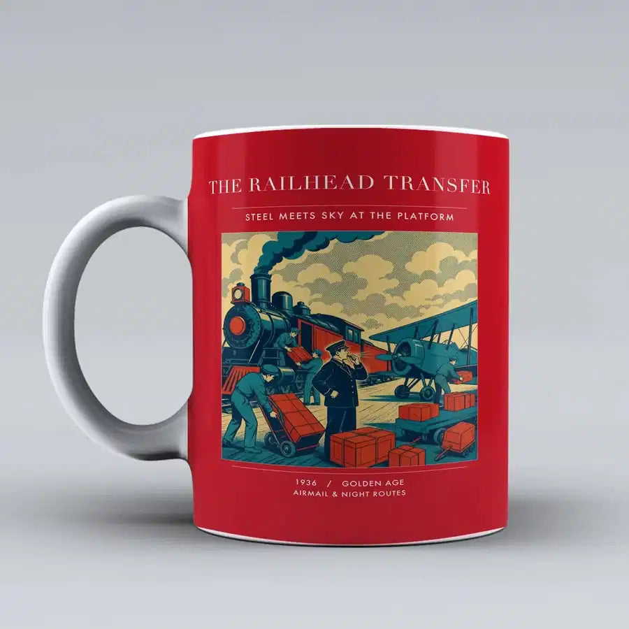VINTAGE G4485 - The Railhead Transfer - Ceramic Mug design on red