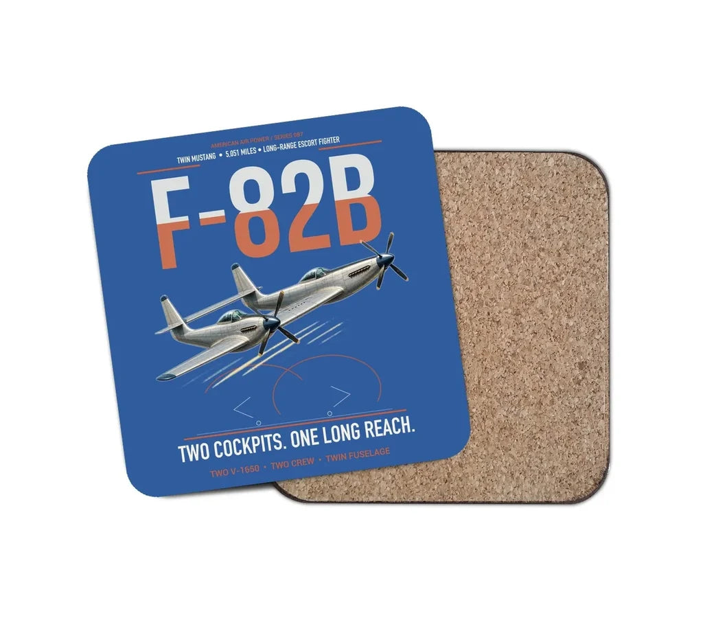 F-82B Twin Mustang design on blue 1 piece coaster