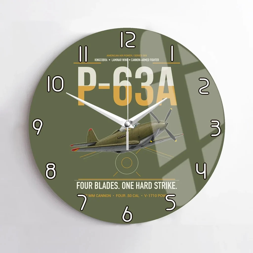 P-63A Kingcobra design on green army no frame wall clock